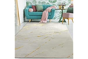 Antep Rugs Babil Gold 6x9 Abstract Modern White and Gold Rug