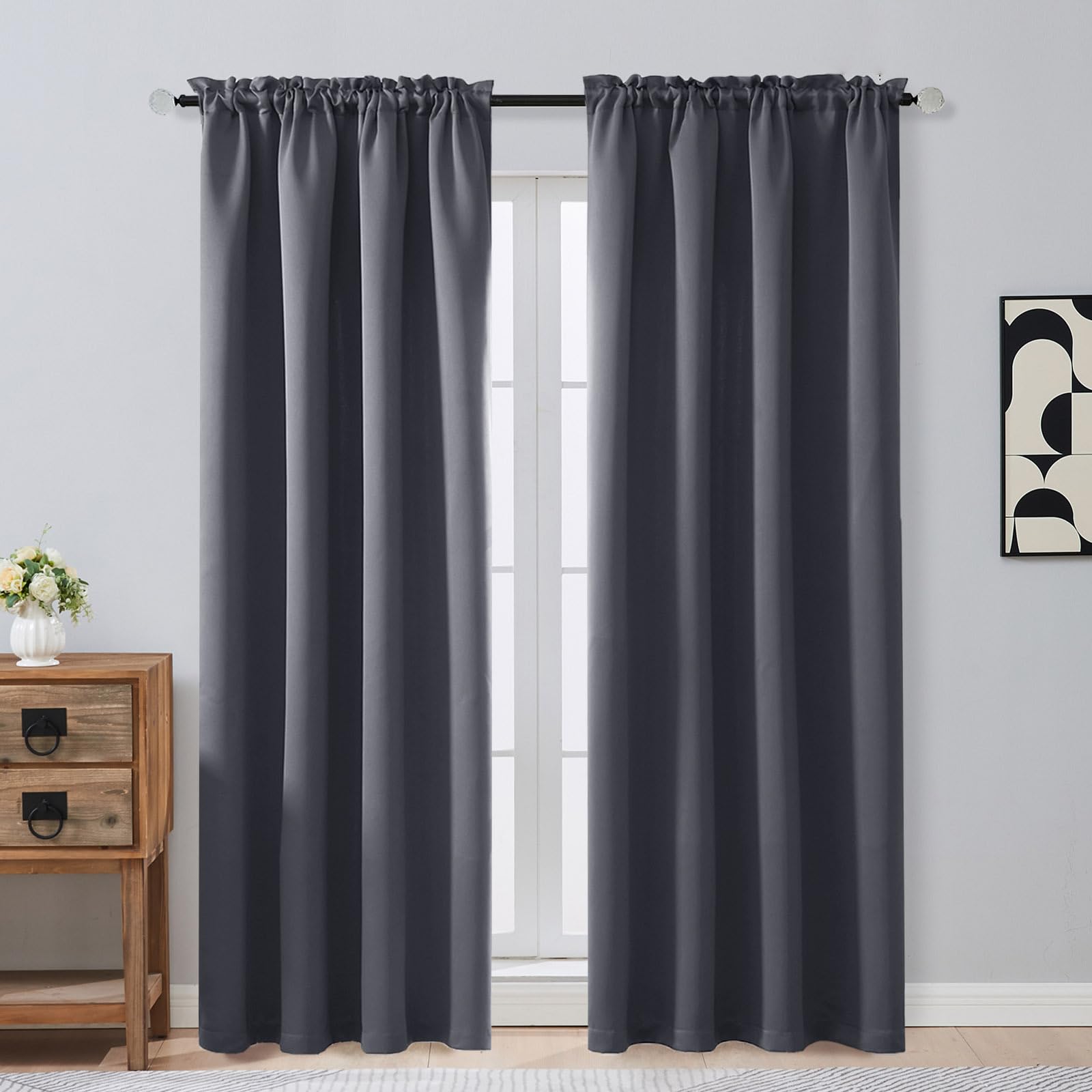 OVZME Charcoal Grey Blackout Curtains 84 Inches Long 2 Panels, Solid Thermal Insulated Soft Blackout Curtains for Bedroom, Dual Rod Pocket Window Treatments Drapes for Living Room, 2x50Wx84L Inches
