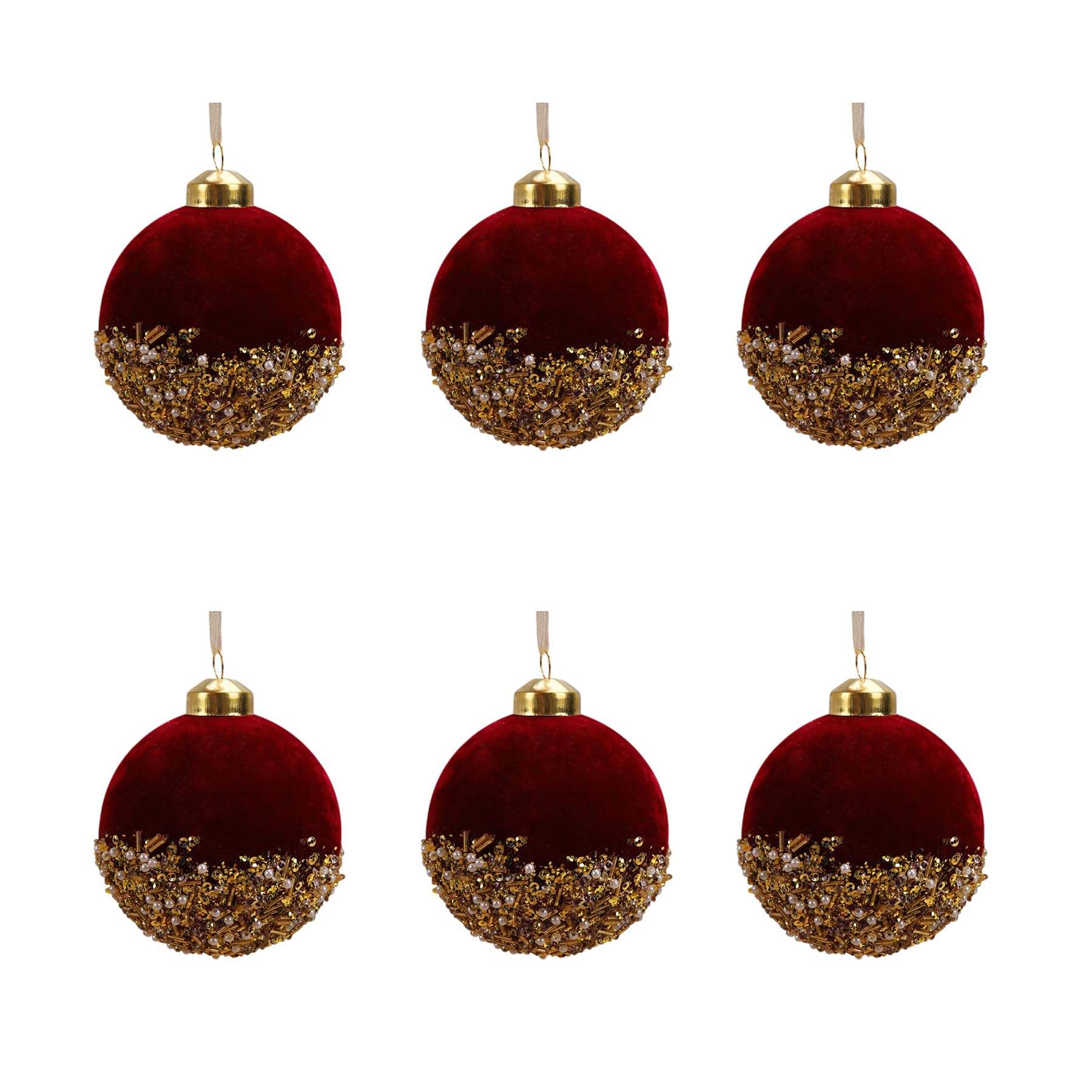 Bolas De Navidad De Terciopelo Rojo 6 Cm - Pack De 12 Unidades Para Árbol De Navidad