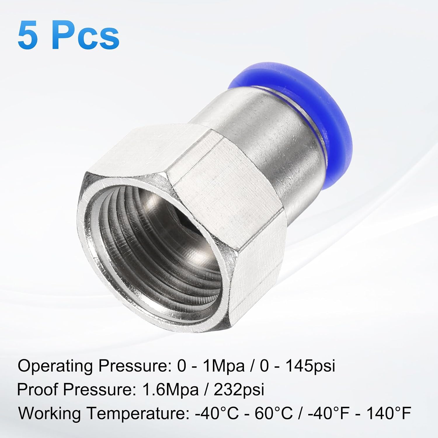HARFINGTON 5pcs Push to Connect Fittings 12mm Tube OD x 1/2" NPT Thread Female Straight Pneumatic Tube Fittings PCF12-N04 Quick Connect Air Line Fittings Air Hose Fittings, Blue