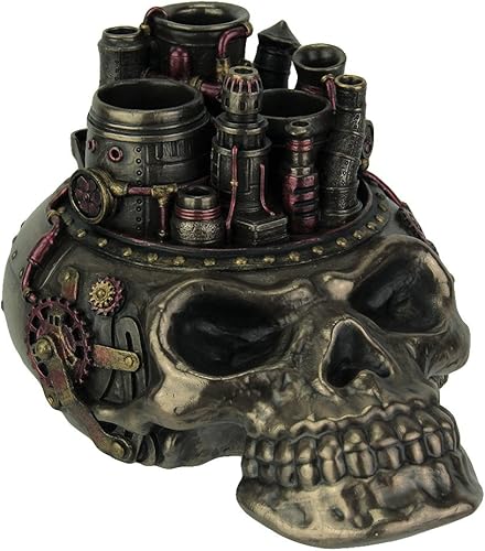 VERONESE DESIGN Titular de la pluma del escritorio de la chimenea del cráneo humano del estilo Steampunk del final