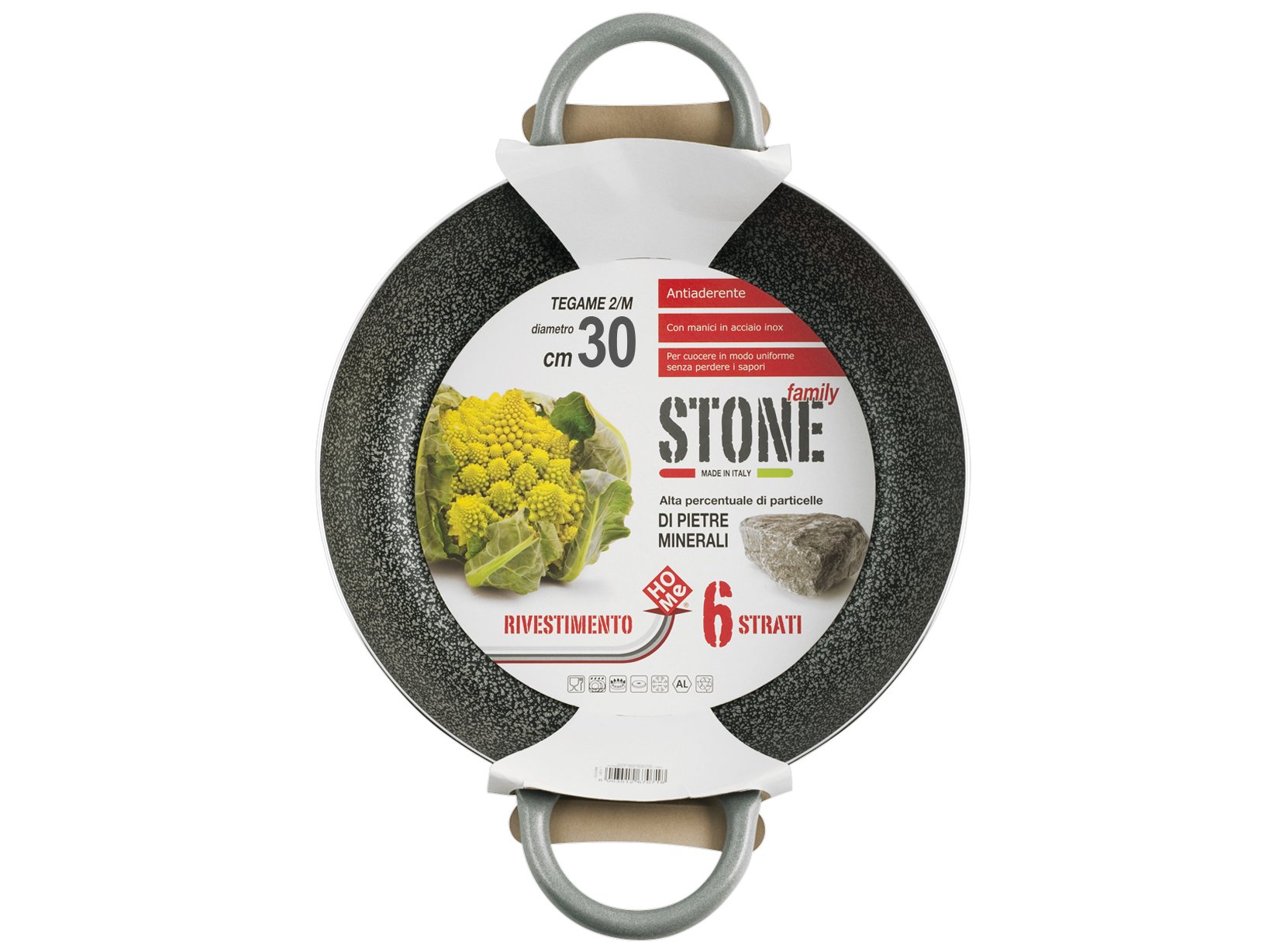 Home Tegame 2 Manici Antiaderente Family Stone Cm30 Pentole Cucina, Alluminio, Nero, 30 cm