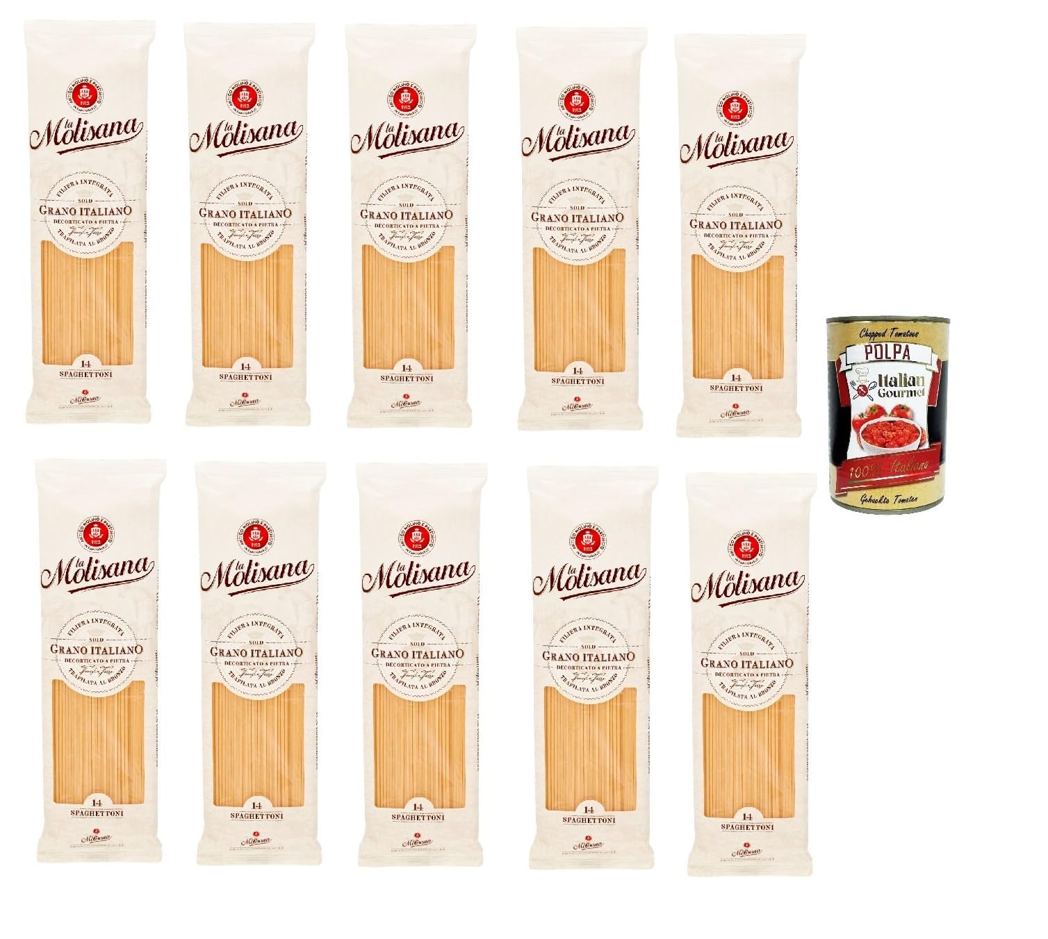 Italian Gourmet Bundle 10x 500g + Italian Gourmet Polpa Gratis – Spaghettoni Italienische Pasta – Extra Dicke Premium Spaghetti für Carbonara, Cacio e Pepe, Bolognese, Meeresfrüchte & Mediterrane