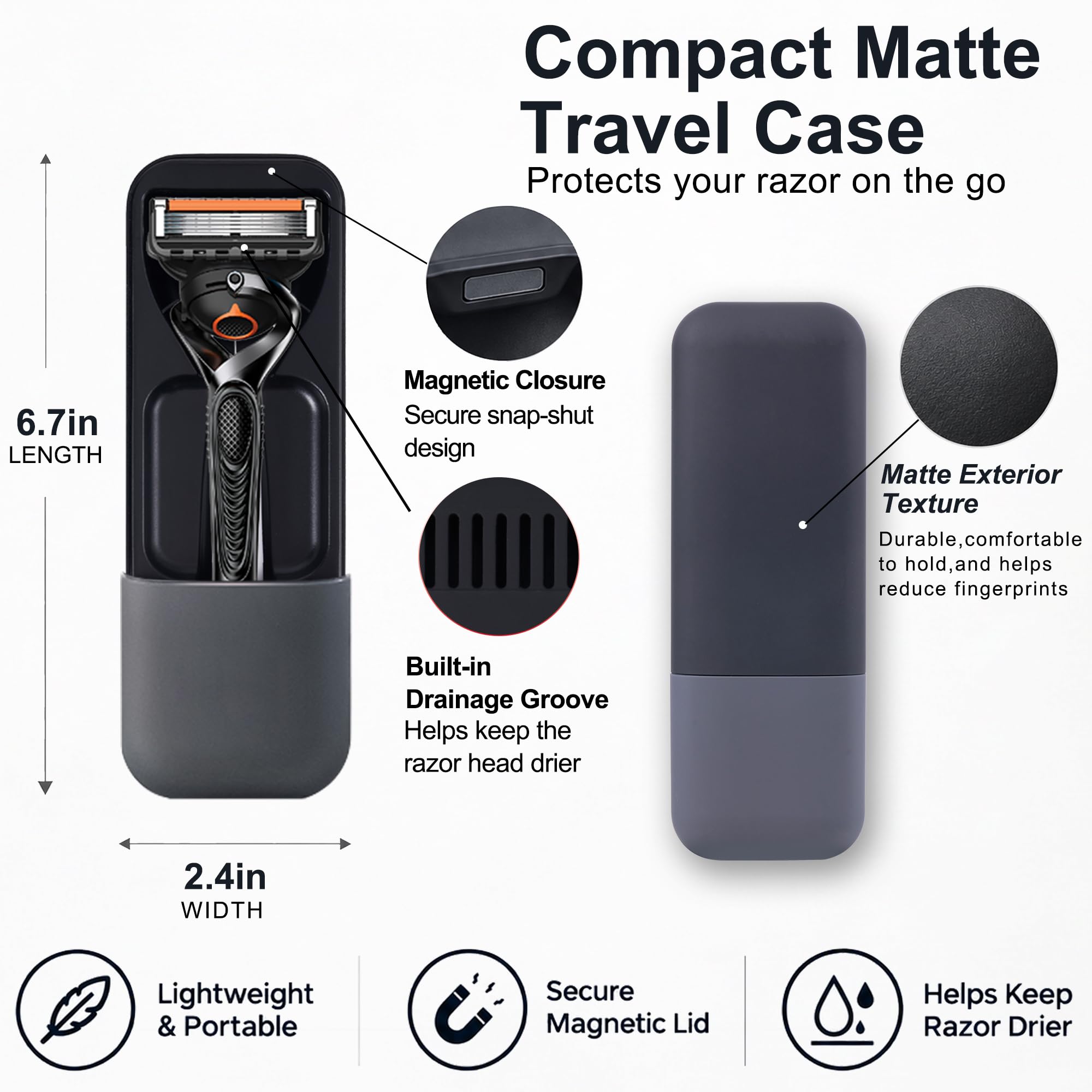 Caja de afeitar portátil de viaje manual para Gillette, adecuada para almacenamiento, 1 maquinilla de afeitar, 3 recambios de cuchillas (negro y gris)