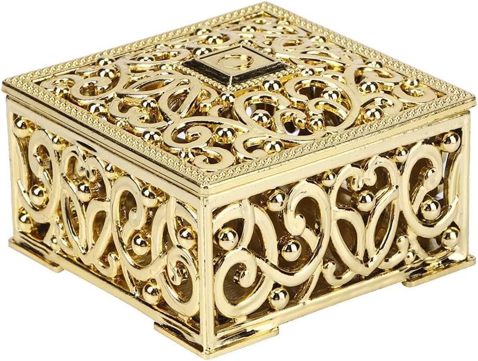 Candy Box for Wedding, Hollow Square Candy Container for Home Decor, Multi-Layer Electroplated, Durable PS Plastic, Party Favor Box for Candy Chocolate Nuts Jewel (Gold)