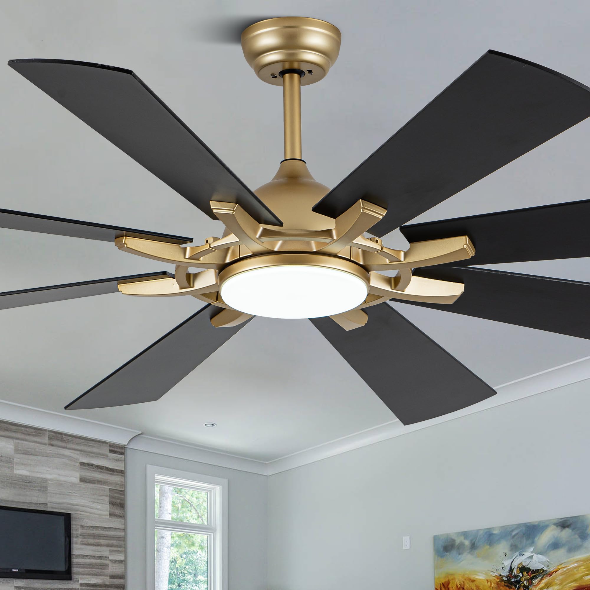60 Inch Farmhouse Ceiling Fan with Lights and Remote Control, Wood