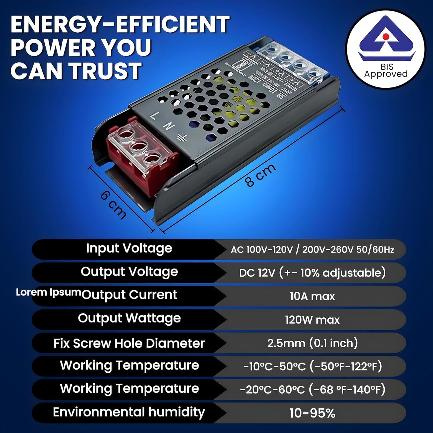 12 VOLT 10 AMPERE 120 Watt SMPS Power Supply Adapter | Ideal for LED Signage, Strip Lights, Decorative Lighting, CCTV Surveillance, Industrial Automation (Pack Of 1 Piece) — Amazon image 3