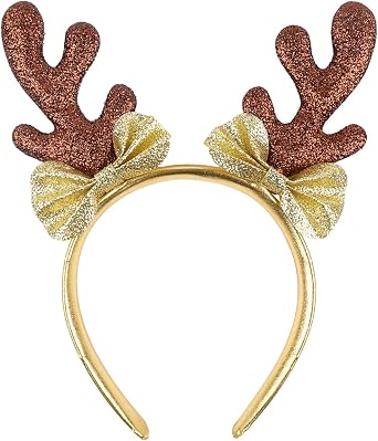Totelux Deer Antlers Headband Glitter Hair Hoop with Bowknot Gold Christmas Hair Accessories for Women Girls
