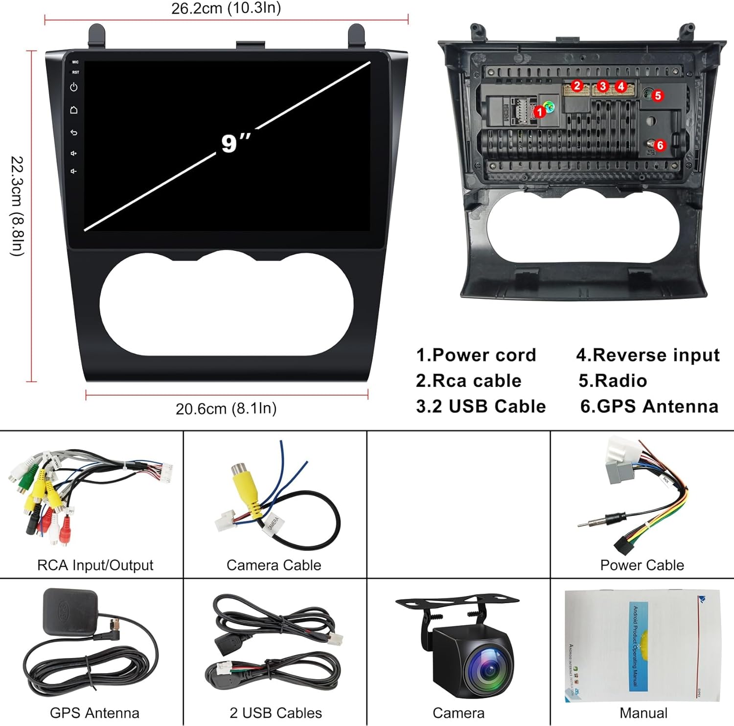 Diagram showing all included components of the car radio package