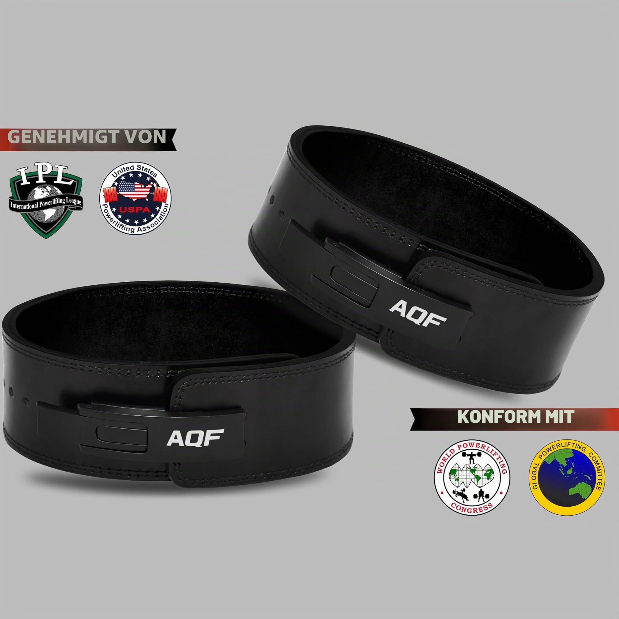 AQF Gewichthebergürtel 10mm, Hebelschnalle, IPL & USPA Zugelassen