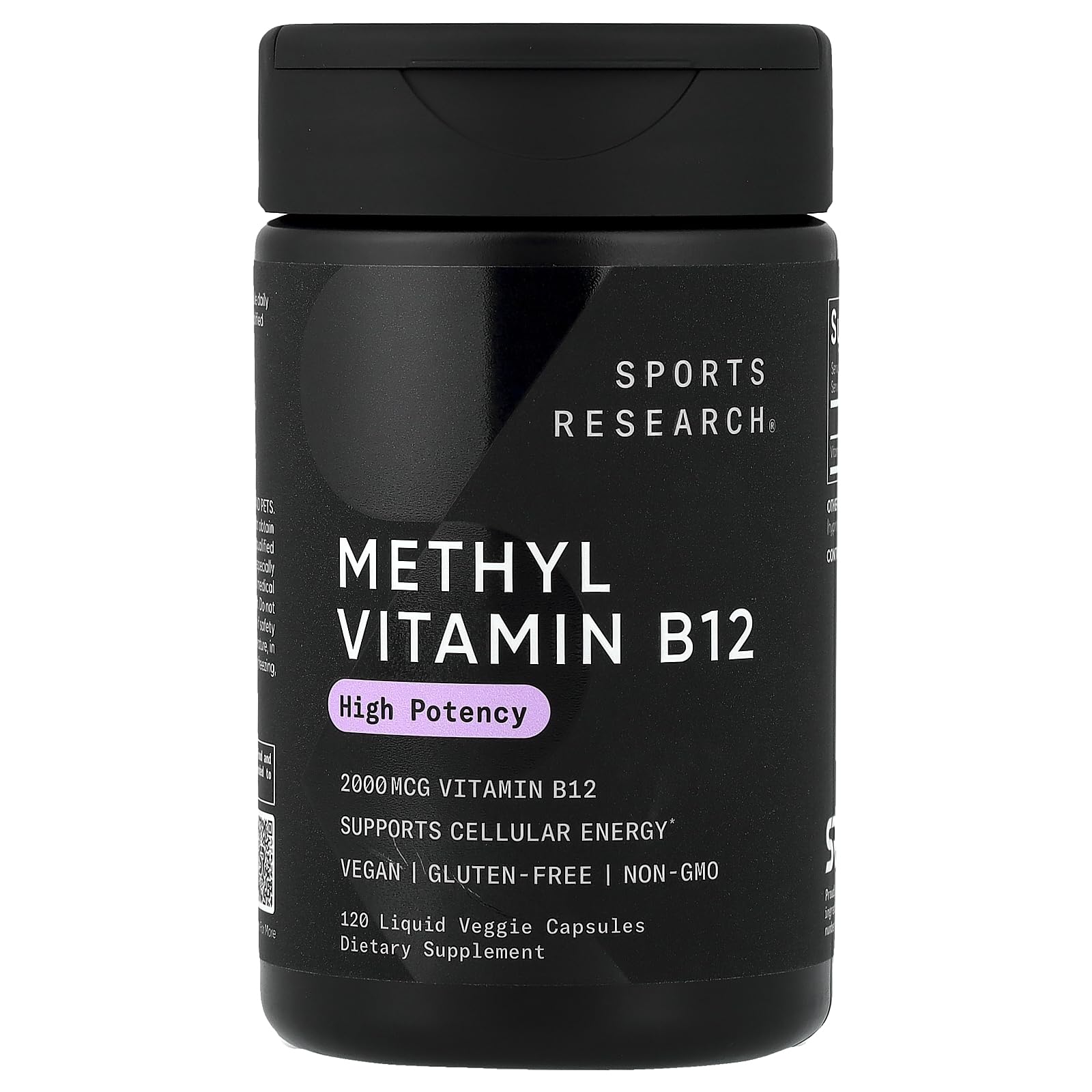 Sports Research® Vitamin B12 as Methylcobalamin 2000mcg - Plant Based B12 w/Coconut MCT Oil for Energy Metabolism Support - Vegan Certified · Non-GMO · Gluten Free - 120 Liquid Caps