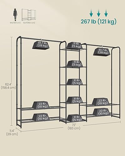 Miniatura 5 de SONGMICS Armario de armario, armario portátil grande de 72 pulgadas, perchero para colgar ropa, estante de ropa resistente, organizador de