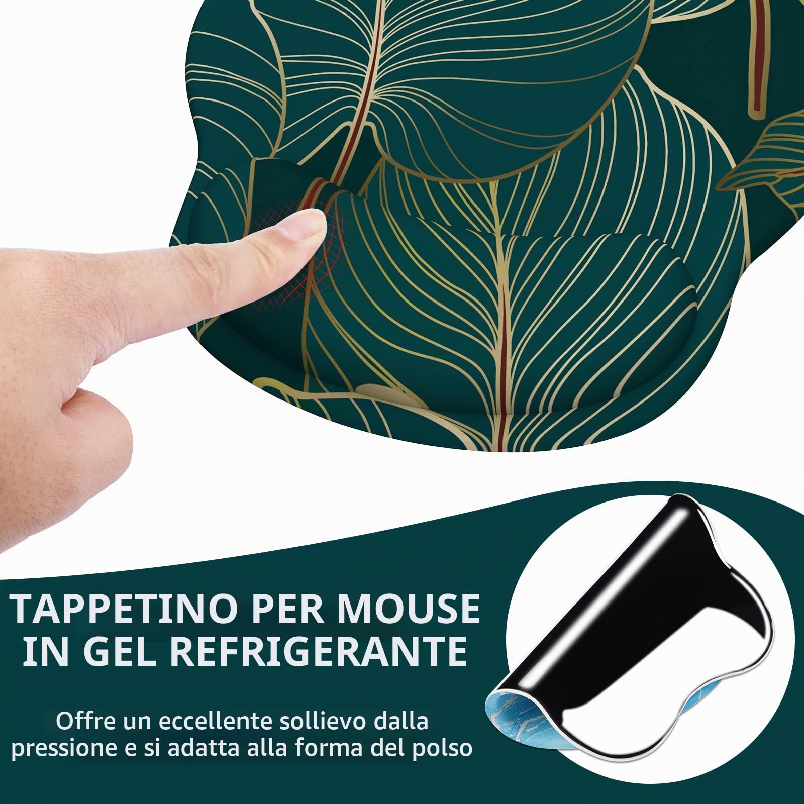 Tappetino Mouse Poggiapolsi,Gaming Mouse Pad Ergonomico in Gel,Supporto per Polso per Computer per il Gioco, Mousepad con Base in PU Antiscivolo (A-Piante Tropicali)