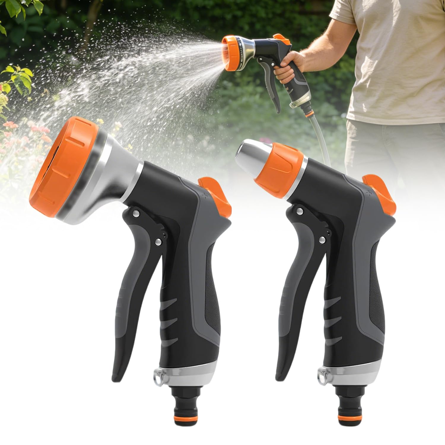 Gartenbrause, 2 Stück Garten Handbrause, Metall Hochdruck Garten Handbrause, 12 Funktionen Bewässerungsspritze mit Schnellanschluss Dauerarretierung, für Rasen Haustiere Garten Gehweg Blumen Auto