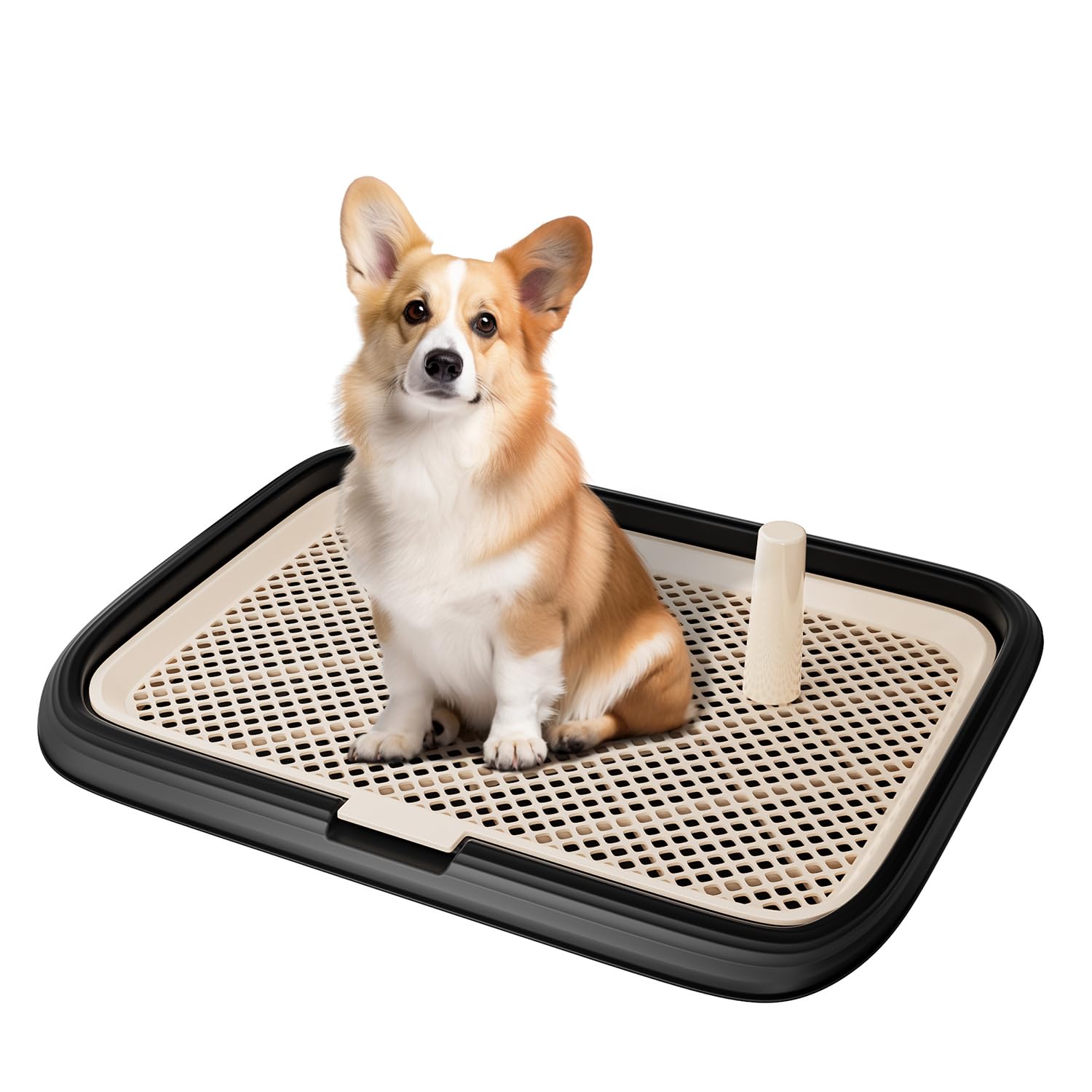 large 23.6"x17.7" dog potty tray, indoor pet pee pad holder with mesh floor,bathroom dog litter box, pet toilet (black)