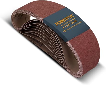 POWERTEC 4 x 24 Inch Sanding Belts, 18 PK, 3 Each of 60 80 120 150 240 400 Grits, 4x24 Belt Sander Sanding Belts, Aluminum Oxide Sandpaper for Oscillating Belt Sander, Woodworking 110008