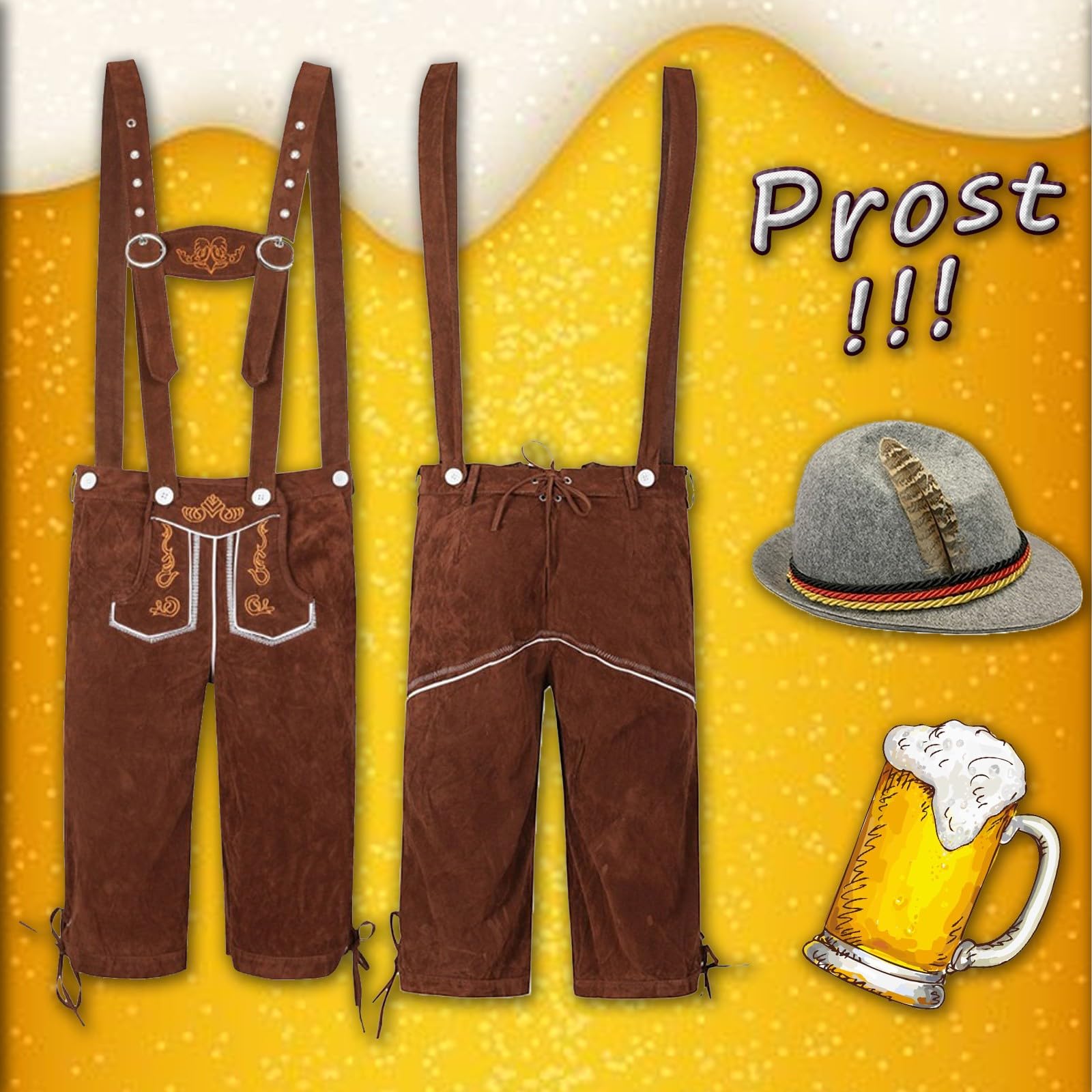 Generisch Trajes étnicos masculinos tradicionales Oktoberfest Peto Mono y sombrero de dos piezas