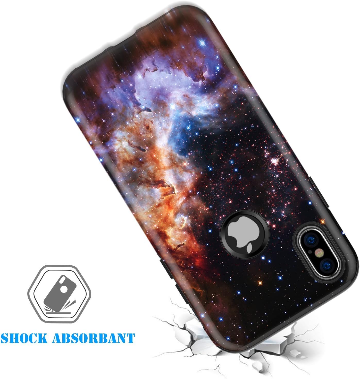 BENTOBEN Dual Layer Heavy Duty Protective Shockproof Rugged Bumper Phone Case with Stylish Nebula Stars Space Design for iPhone XS (2018) / X / 10 (2017) 5.8 Inch