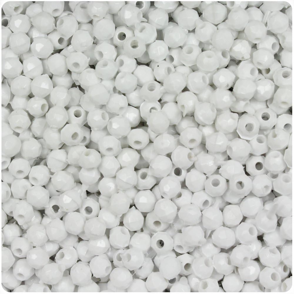BeadTin White Opaque 4mm Faceted Round Plastic Craft Beads (1350pcs)
