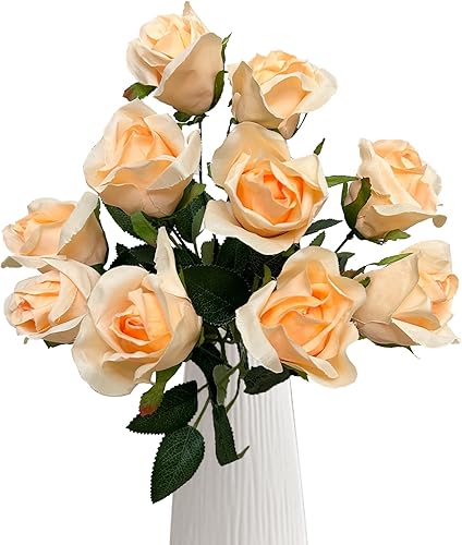 Ramo de rosas artificiales rosadas, 10 tallos de cada ramo de rosas artificiales para decoración de flores artificiales de seda, ramo de flores