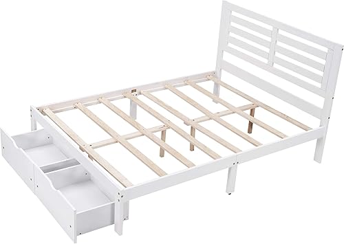 Miniatura 5 de Cama de plataforma de madera de tamaño matrimonial con 2 cajones, base de cama de plataforma completa con cabecero para niños, adolescentes y adultos
