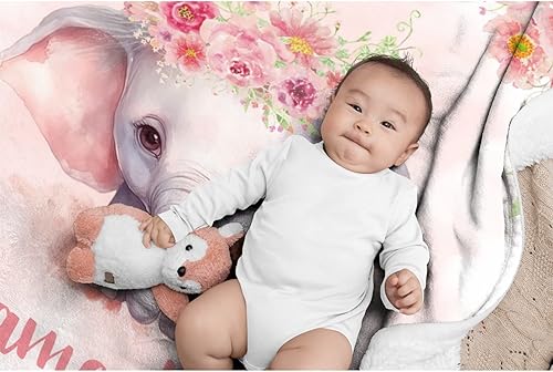 Miniatura 416 de Manta personalizada con diseño de jirafa y elefante, manta de franela suave, acogedora y ligera con nombre para sofá, cama, sofá, regalo, unisex