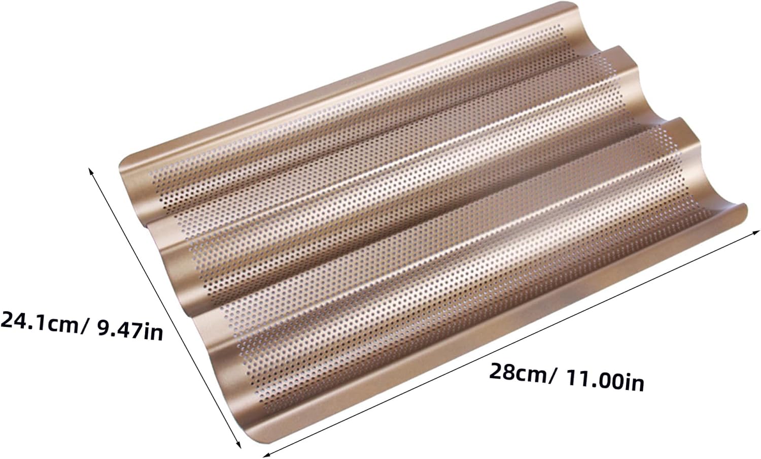 Small Nonstick Carbon Steel Bread Baking Rack 3-section Classic Baguette Mold Pan Gold Mini Loaf Bakeware for Oven Baking