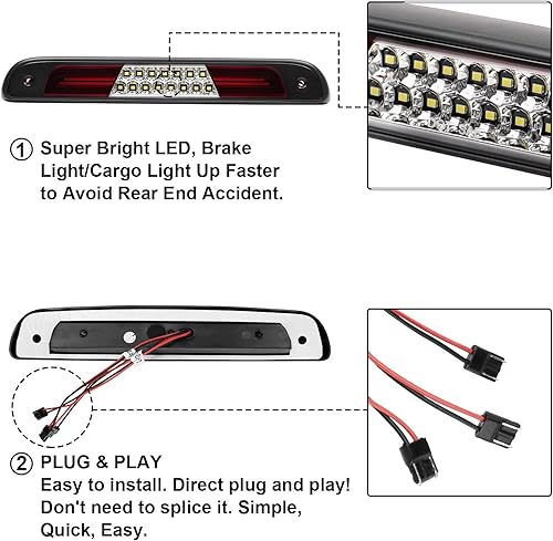 Miniatura 5 de Aexploer Tercera tercera luz de freno LED compatible con F150 y F250 94-96para F250 HD 97para f350 94-97para Bronco 92-96 ensamblajes de luz de