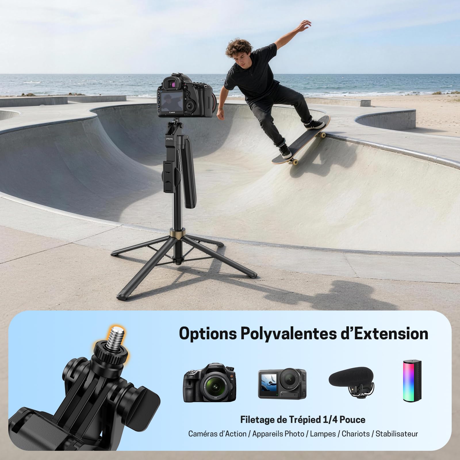 Jeebel Trépied de Suivi Automatique du Visage, 180cm Perche Magnétique pour Selfie avec Lumière LED/Commande Gestuelle/NO App/360° Rotatif, Stabilisateur de Cardan pour iPhone DSLR de Vidéo Live Vlog