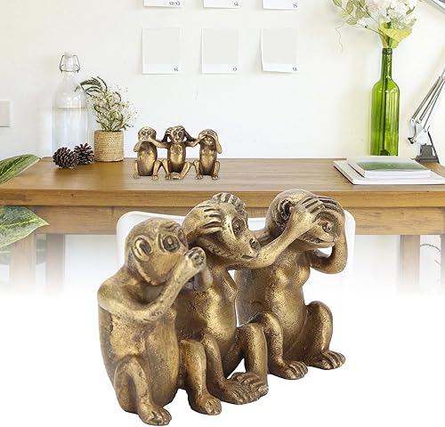 Miniatura 6 de 3 estatuas de monos sabios, no escuchan el mal, no ven el mal, no hablan mal, figuras de latón de tres verdades de mono para decoración de oficina y
