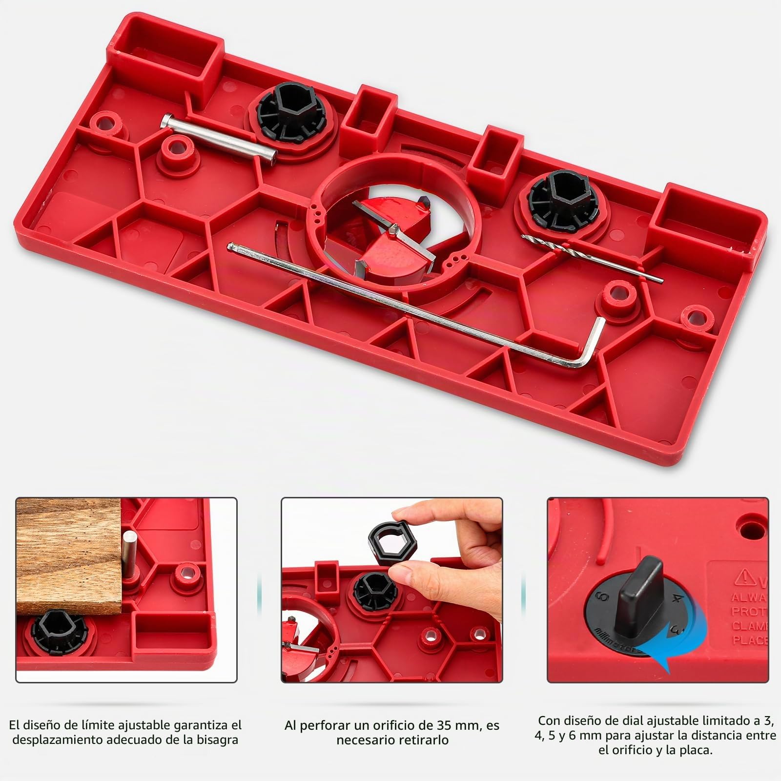Idong Dima para agujeros de bolsillo de 35 mm, juego de guías de bisagra de taladro oculto de taza, serie de agujeros para herramientas de carpintería, plantilla de bisagras para instalación de