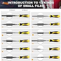 Vista 3 de Juego de 19 limas de metal y escofina con bolsa de herramientas, incluye lima de acero plana/semicircular/redonda/triangular, lima de madera