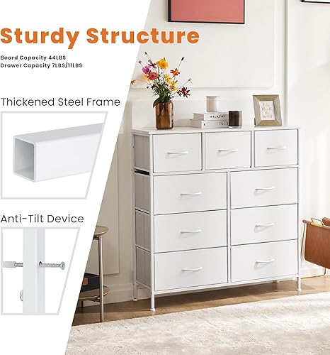 Miniatura 7 de Sweetcrispy Cómoda con 9 cajones, unidad de almacenamiento organizadora para ropa, cómodas altas y cómodas para dormitorio, pasillo, sala de estar,