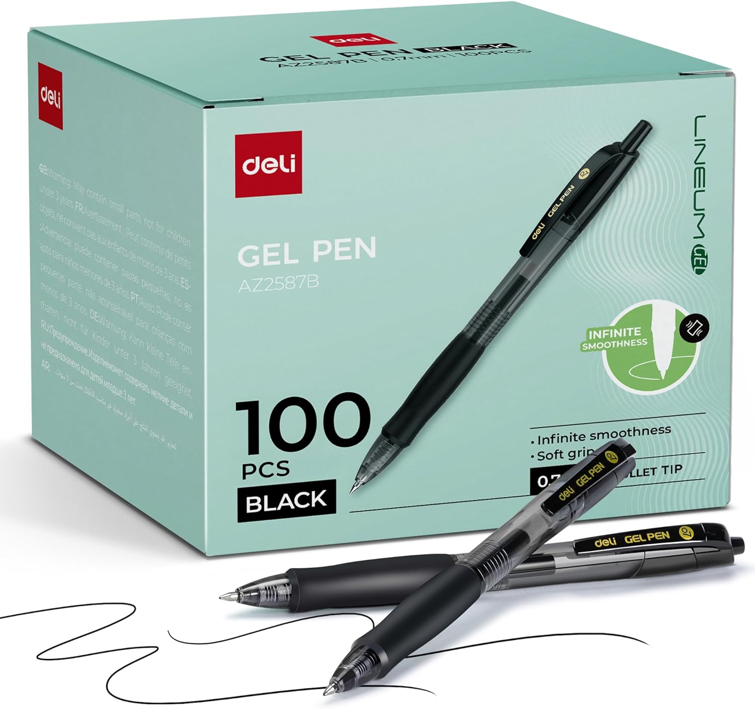 deli Pens Bulk, 100 Pcs Retractable Gel Pens Medium Point 0.7mm, Smooth Writing with Fast Dry Black Ink, No Bleed, Comfort Grip & Pocket Clip for School, Office, Home Supplies