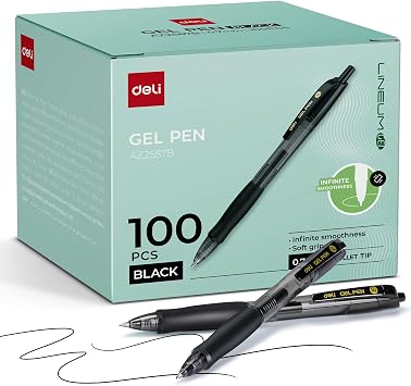 deli Pens Bulk, 100 Pcs Retractable Gel Pens Medium Point 0.7mm | Smooth Writing with Fast Dry Black Ink, No Bleed, Comfort Grip & Pocket Clip for School, Office, Home Supplies