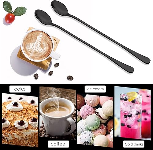 Miniatura 4 de DaKuan - Juego de 6 cucharaditas de té helado de acero inoxidable de 9 pulgadas para té helado, café, cóctel, batido, bebida fría (negro)