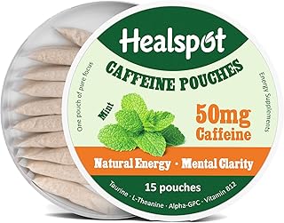 Nootropic Caffeine Pouches with Taurine, Vitamin B12, Alpha-GPC, L-Theanine, 50mg Caffeine Energy Pouches(Mint), Focus and Energy Supplements 15 Pouches Single Pack