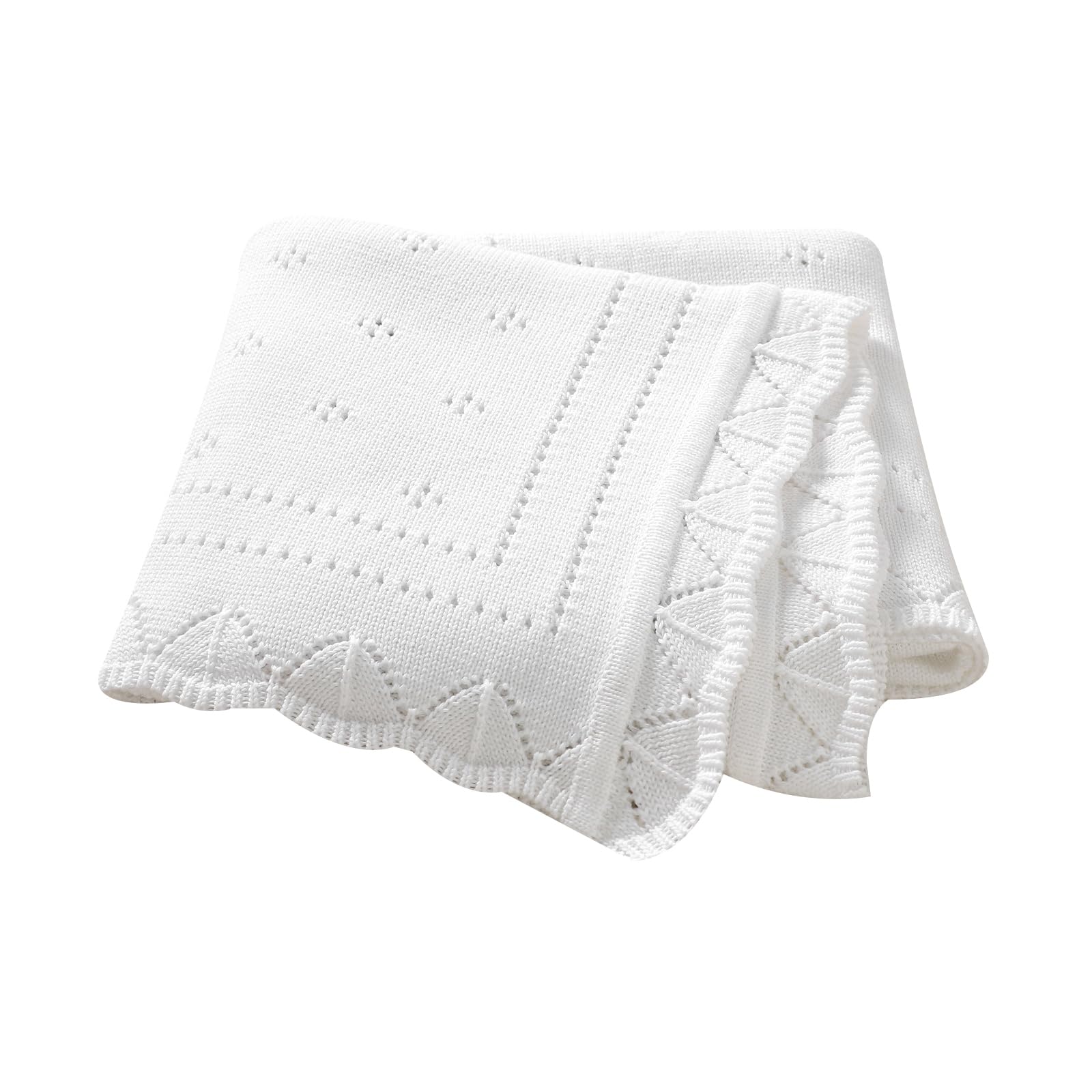 Hadetoto Cotton Baby Blanket Newborn Knit Cellular Blankets Baby Girl Boy Essentials Gifts, 100 x 80cm (White)