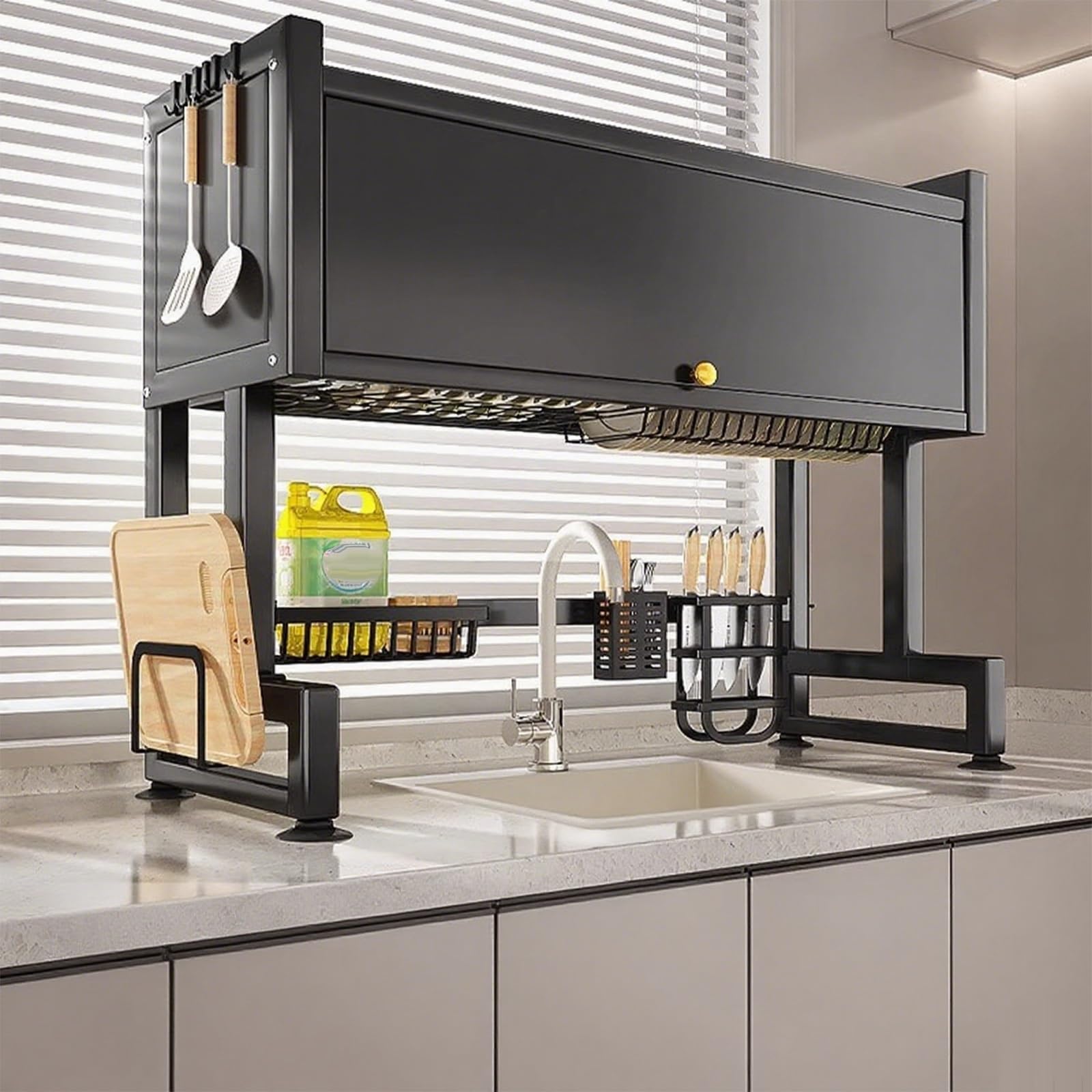 Escurridor de platos de acero inoxidable 304 de alta calidad, ahorra espacio, duradero y elegante, acabado negro de 55 cm para un almacenamiento eficiente en la encimera