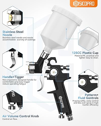 Miniatura 5 de HVLP - Pistola rociadora de pintura, mini pulverizador de pintura de aire para pintura de casa, automóviles, pistolas de pintura automotriz