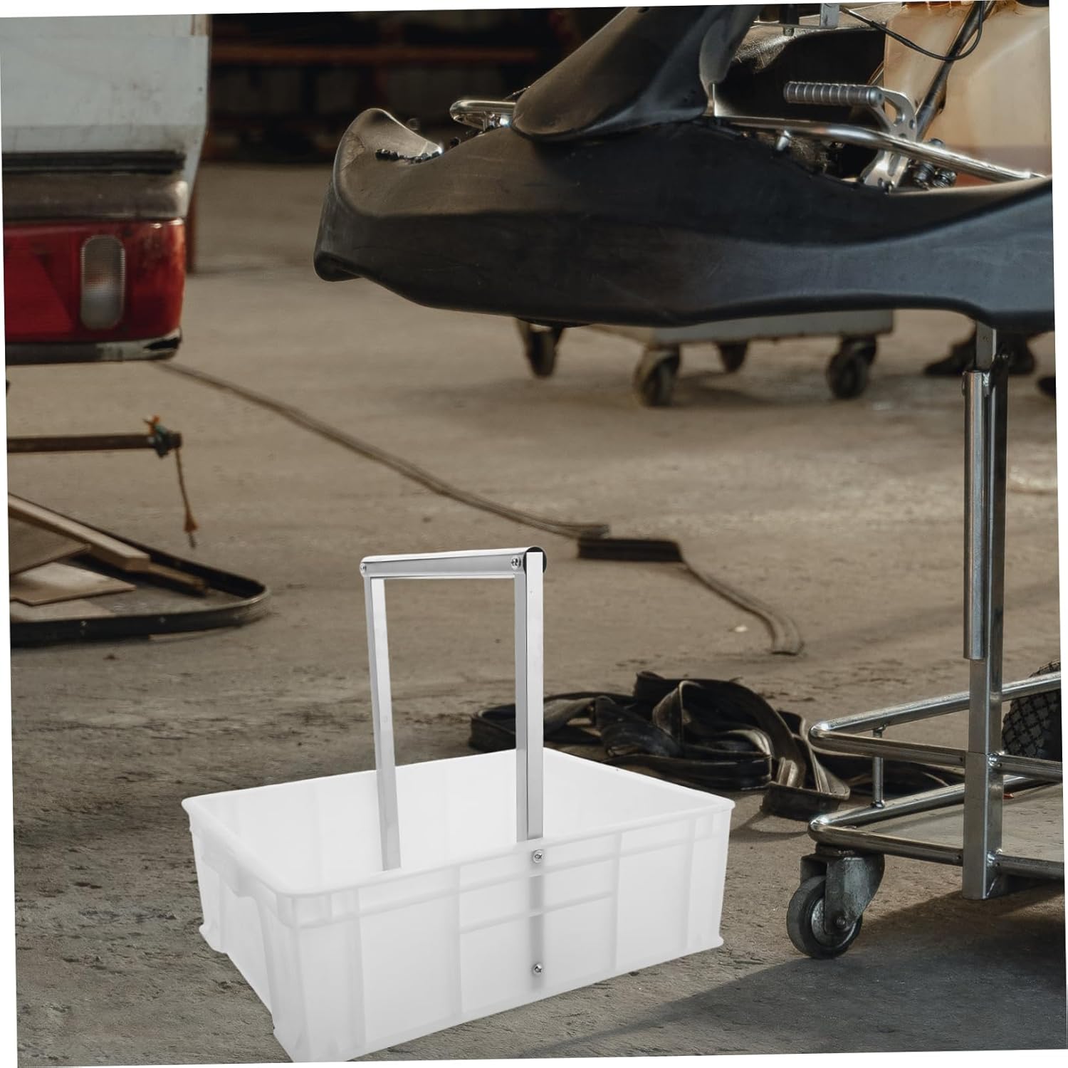 Gatuida Tire Repair Kit Storage Basket with Stainless Steel Handle Compact Organizer for Quick and Tire Repairs Durable Plastic Toolbox for Vehicles and Motorcycles