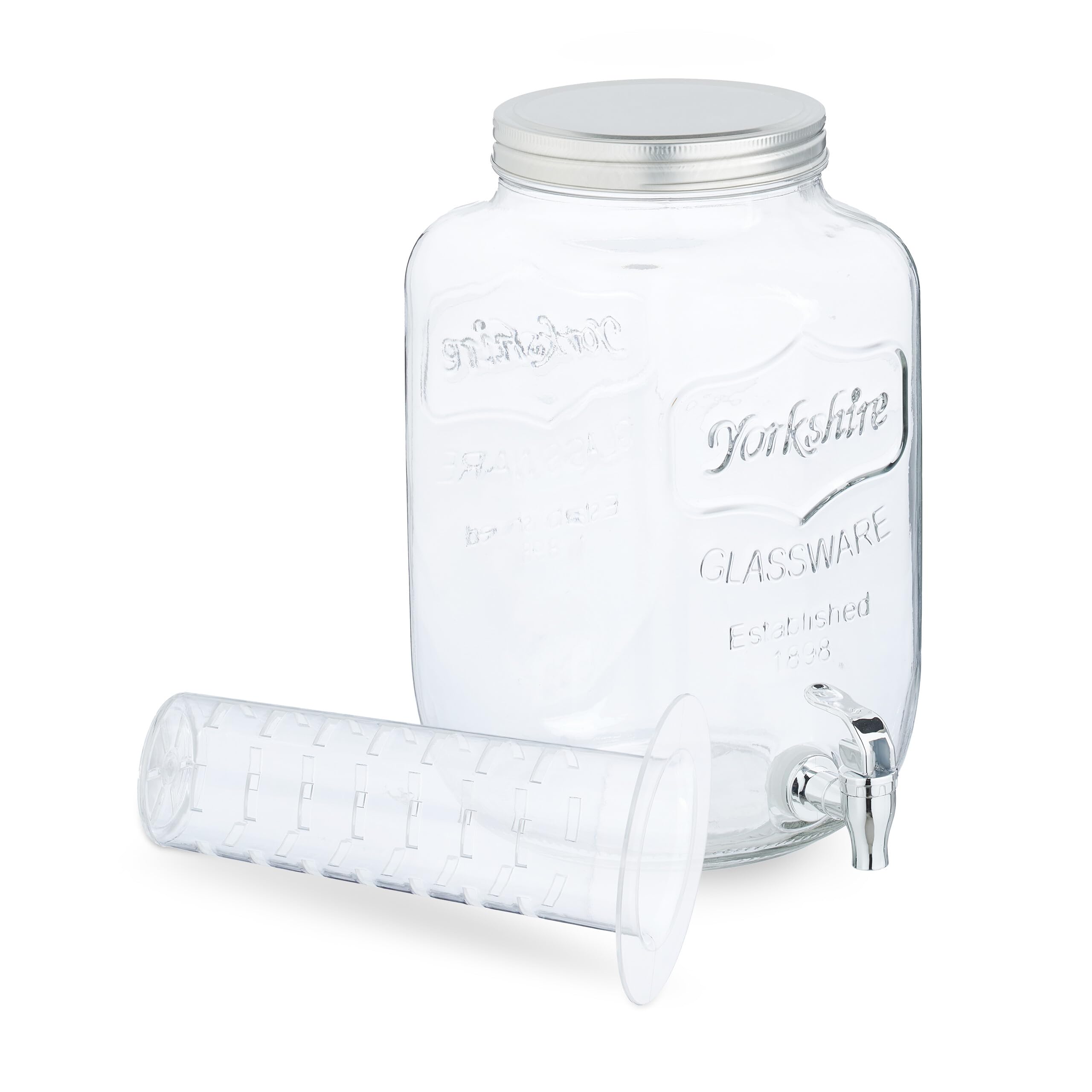 Relaxdays Distributeur de Boisson, en Verre, avec Compartiment et Couvercle, Volume : 8 litres, Transparent