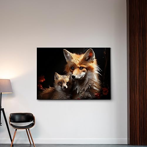 Miniatura 3 de Fox Mother Cub Print, In The Style Of Stencil,Based, Kids Wall Art, Kids Wall Art Display, Mom And Baby Animal Art Print, Canvas, Home Decor
