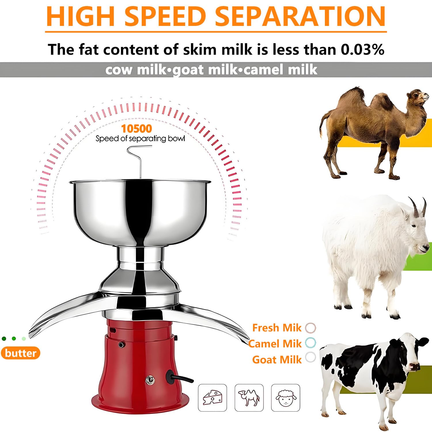 Elektrische Milchcreme-Trennmaschine, 50L/h Edelstahl Zentrifugal für hausgemachte Sahne und Magermilch