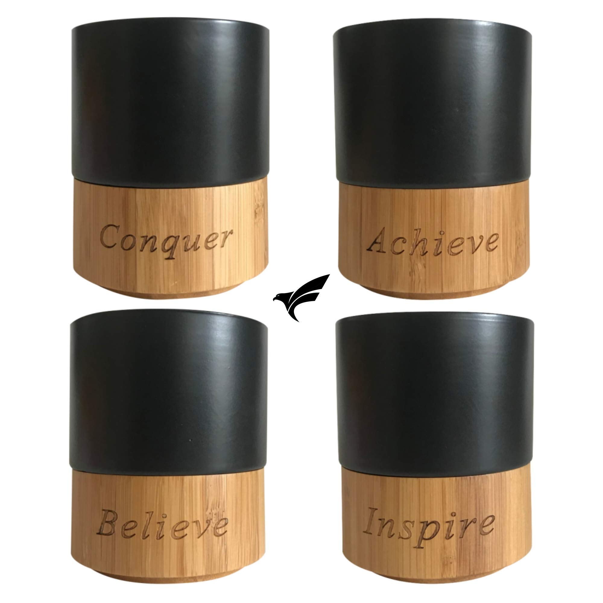 Multifunction 4 Tea Mugs Gift Set Natural Motivational Bamboo Cup Holder by Taiy Nutrition | Tea, Co