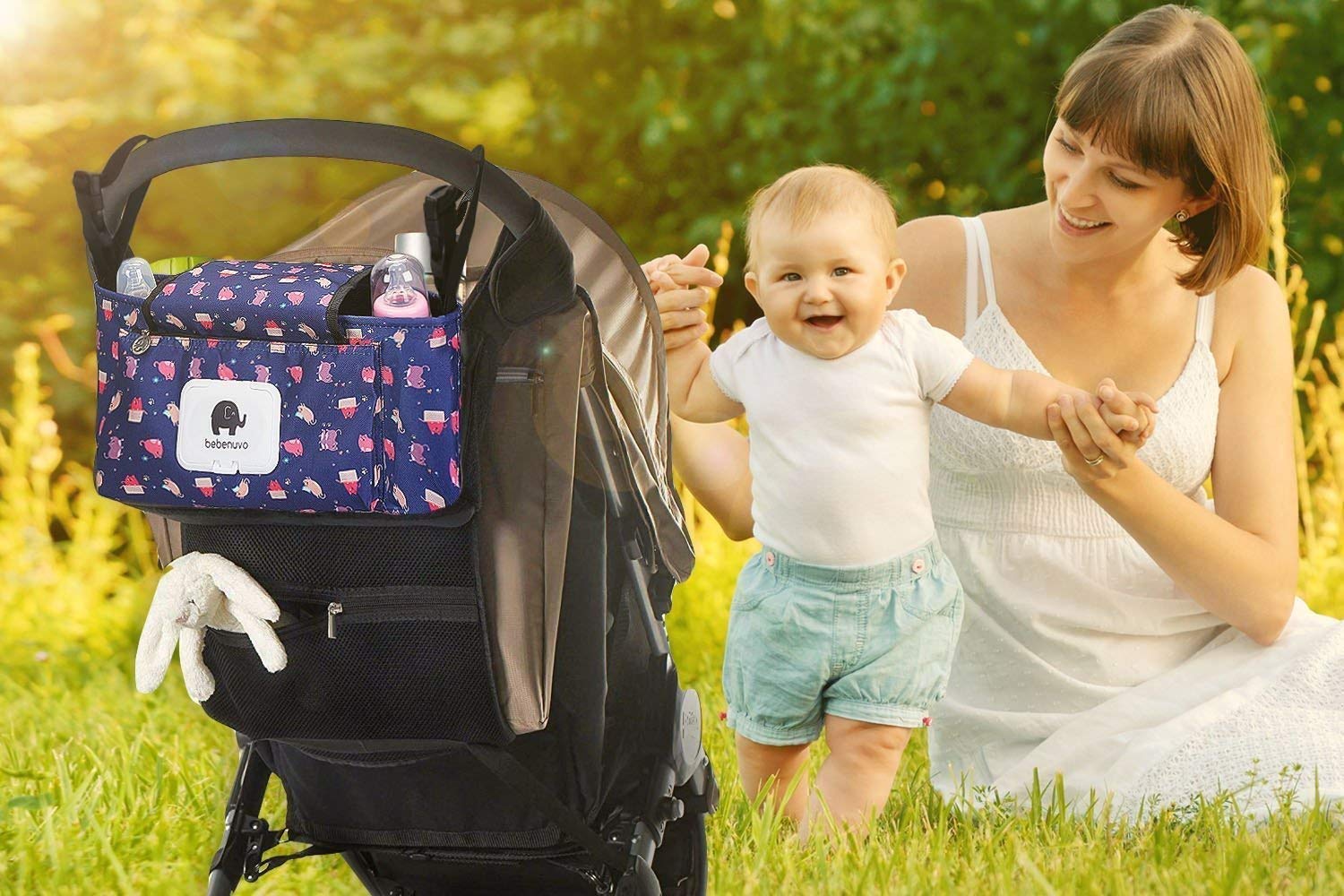 Passeggino Organizer con portabicchieri - animale sveglio salviette per neonati Dispenser - Leggero Stroller Bag - Mini Diaper Bag - Passeggino Accessori