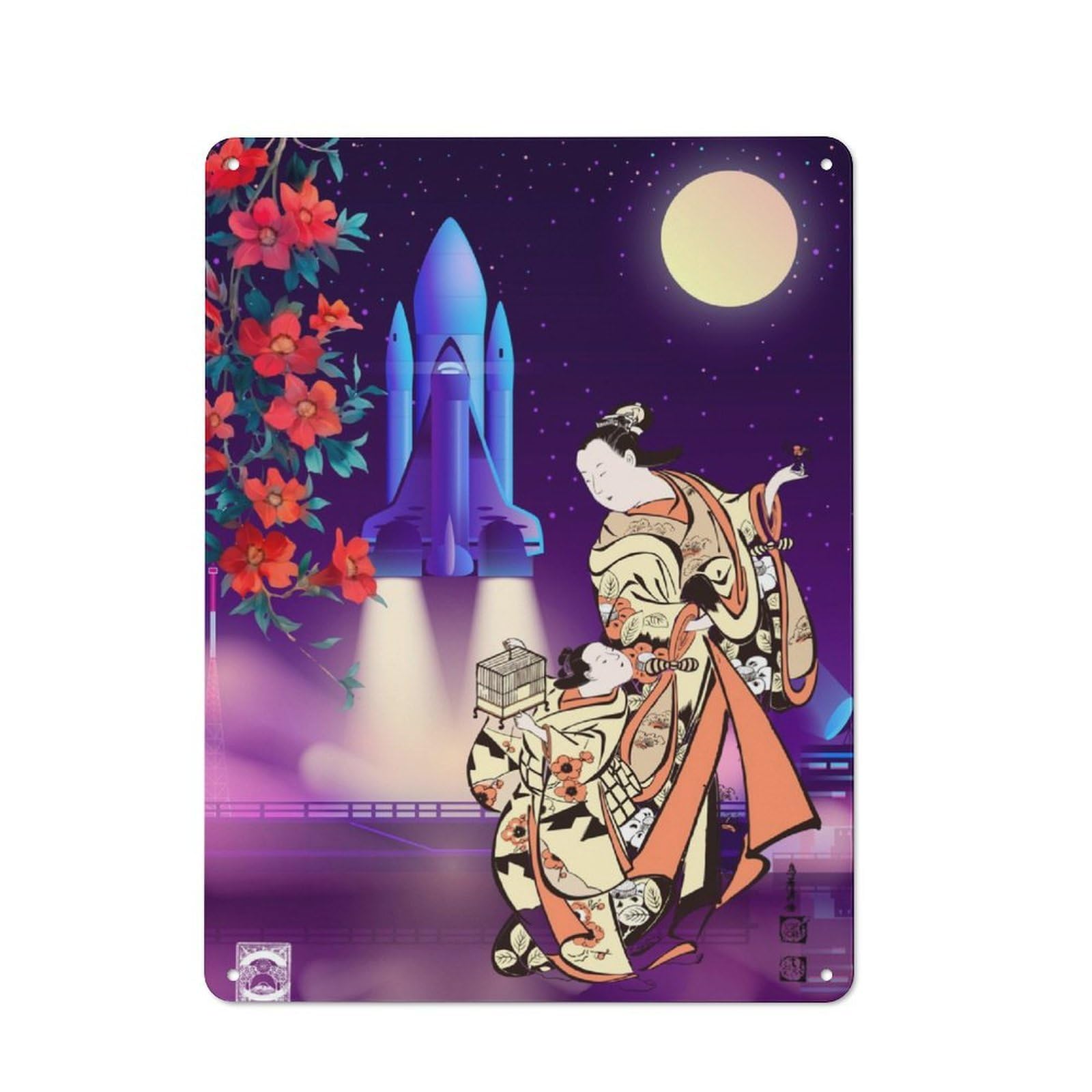 Junmoney Synthwave Ukiyoe 3 For Garden Room Or Summerhouse, Retro Tin Sign 40X30cm, Suited To Wall Displays In Garden Rooms And Summerhouses
