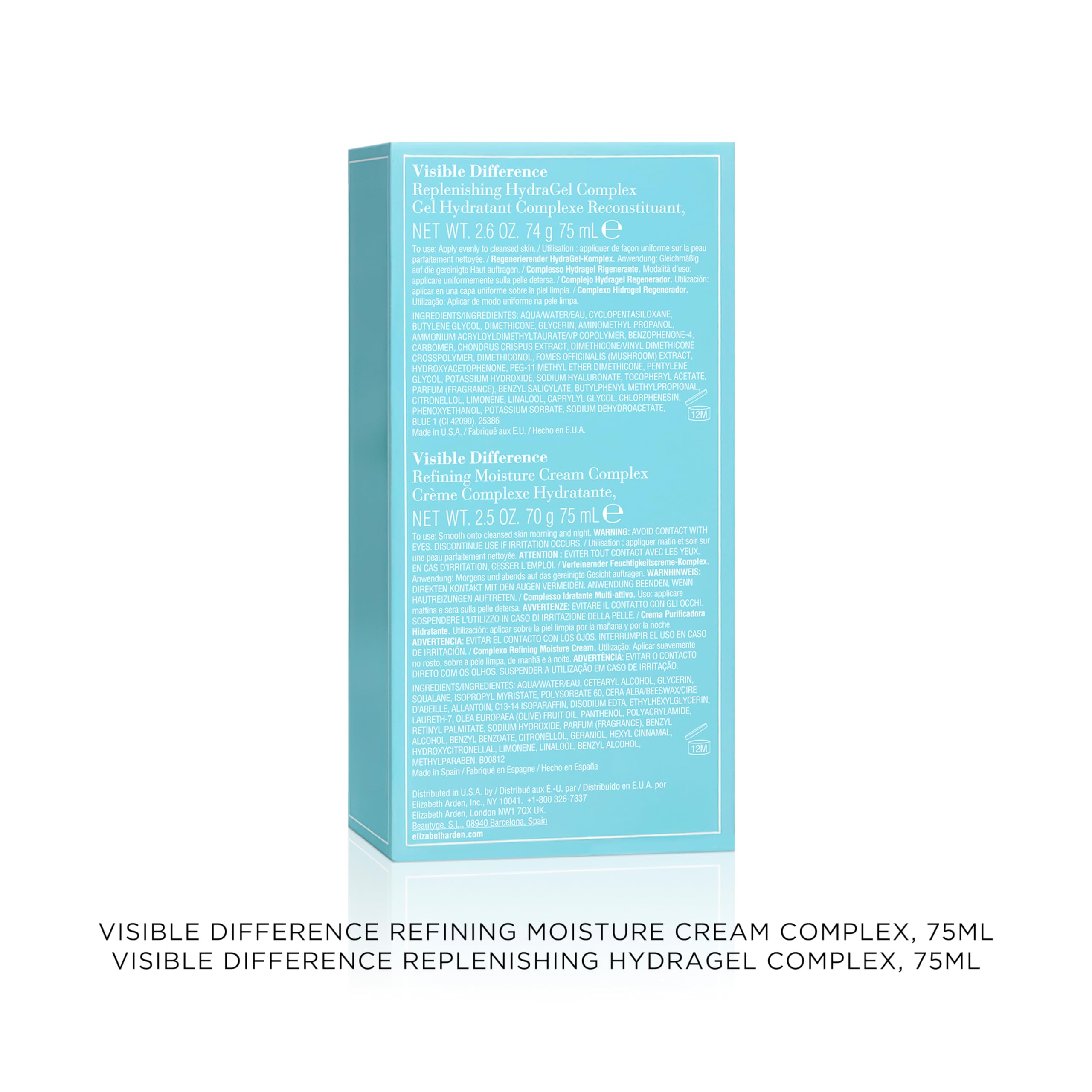 Elizabeth Arden - Visible Difference Set de Cuidado de la Piel: Con Ácido Hialurónico y Vitamina E, 75 ml & Con Vitamina A y Glicerina, 75 ml, Caja de Regalo para Mujeres