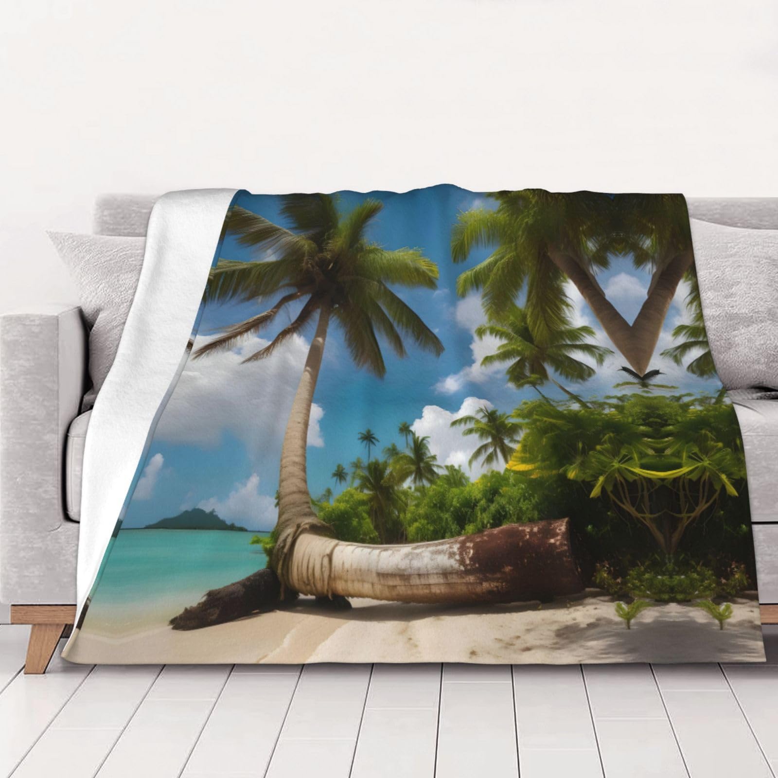 Couverture de lit de luxe flanelle Two Palm Tree plaid microfbre chaud