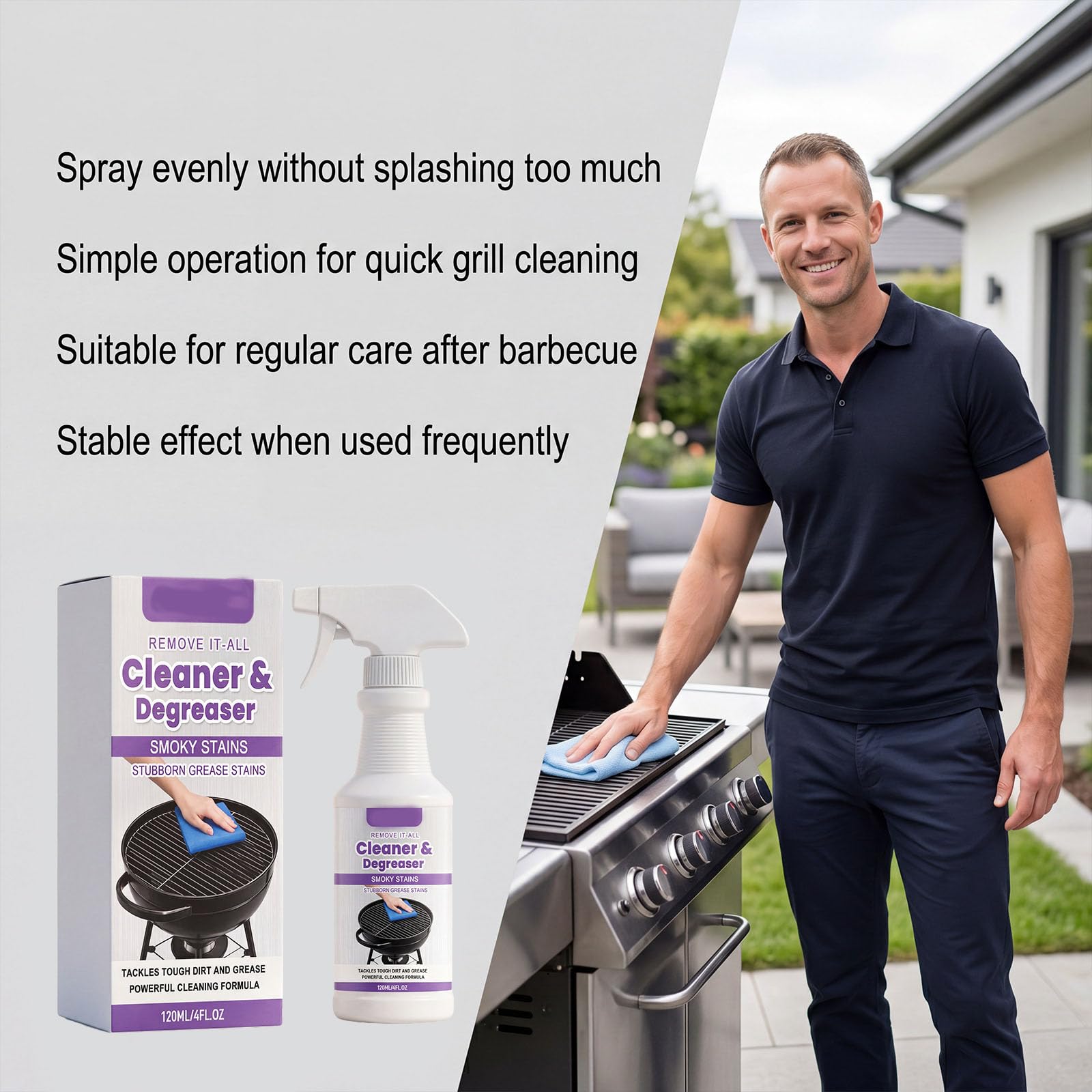 Detergente spray per barbecue, detergente e sgrassante, detergente ad alte prestazioni per barbecue, rimuove i residui di cibo bruciati e il grasso, per barbecue esterni, forni, friggitrici ad aria